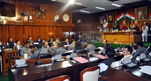 The Governor of Arunachal Pradesh Shri P.B. Acharya addressing the eleventh session of the Sixth Legislative Assembly at Arunachal Pradesh State Legislative Assembly, Naharlagun on 6th March2017. Also seen: Speaker of State Legislative Assembly, Er. T.N. Thongdok.